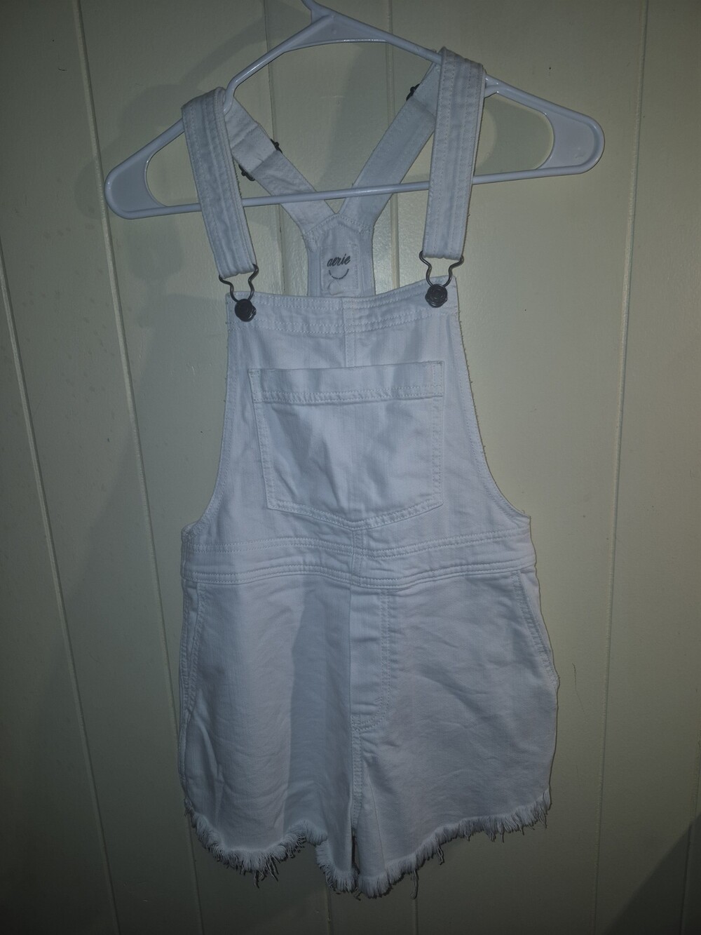 XS Aerie  White Denim Overall Short With Fringe #169